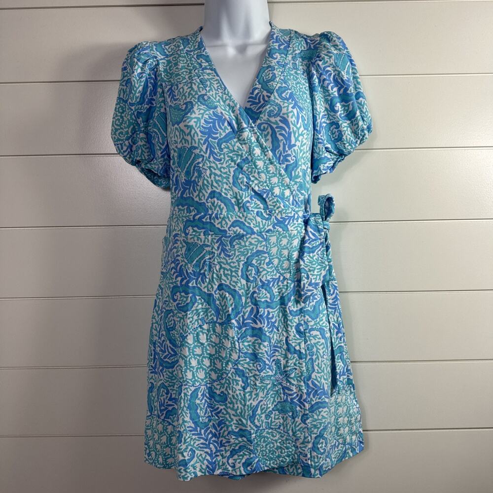 Lilly Pulitzer Sailynn Wrap Romper Resort White Blue Goombay Groves sz XS